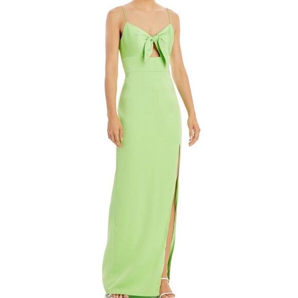 Aidan by Aidan Mattox Lime Green Tie Front Bodice Maxi Gown Sz 6 NWT - Picture 1 of 14